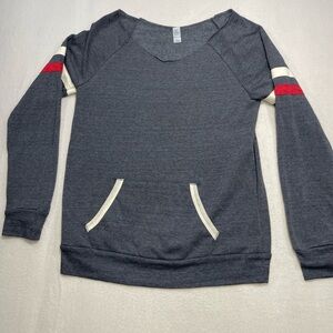 Alternative Apparel Gray Raglan Sweatshirt Varsity Stripe Pullover Women’s XL